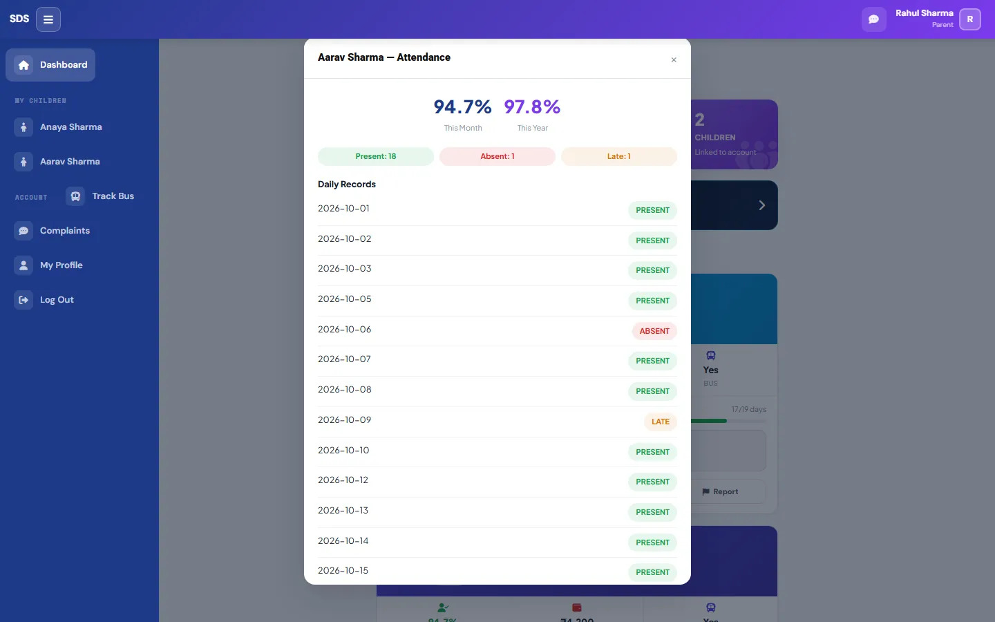 Day-by-day attendance on a computer